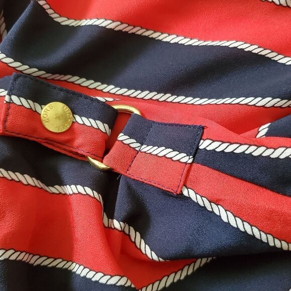 NWOT MICHAEL Michael Kors Nautical Rope Print Blouse with Rolled Sleeve Detail - Picture 3 of 8